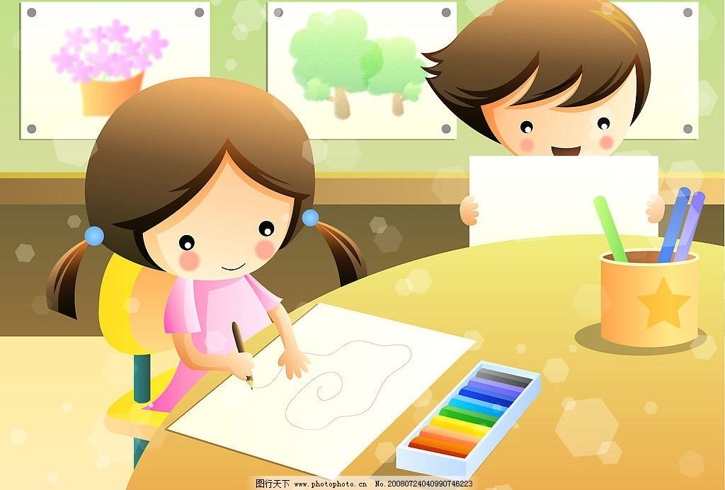 小孩画画卡通图片