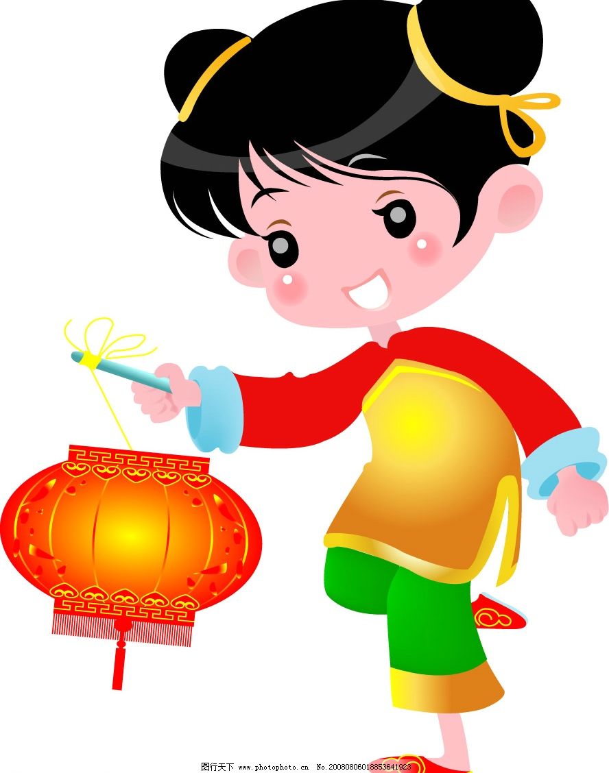 女孩 儿童 喜庆 新年 欢乐 小孩 中国 绿色 文化艺术 传统文化 矢量