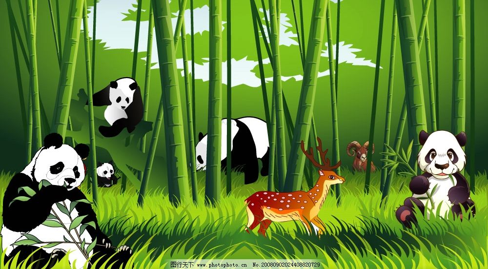 竹子 熊猫 矢量|竹子上的熊猫矢量图片(图片id: