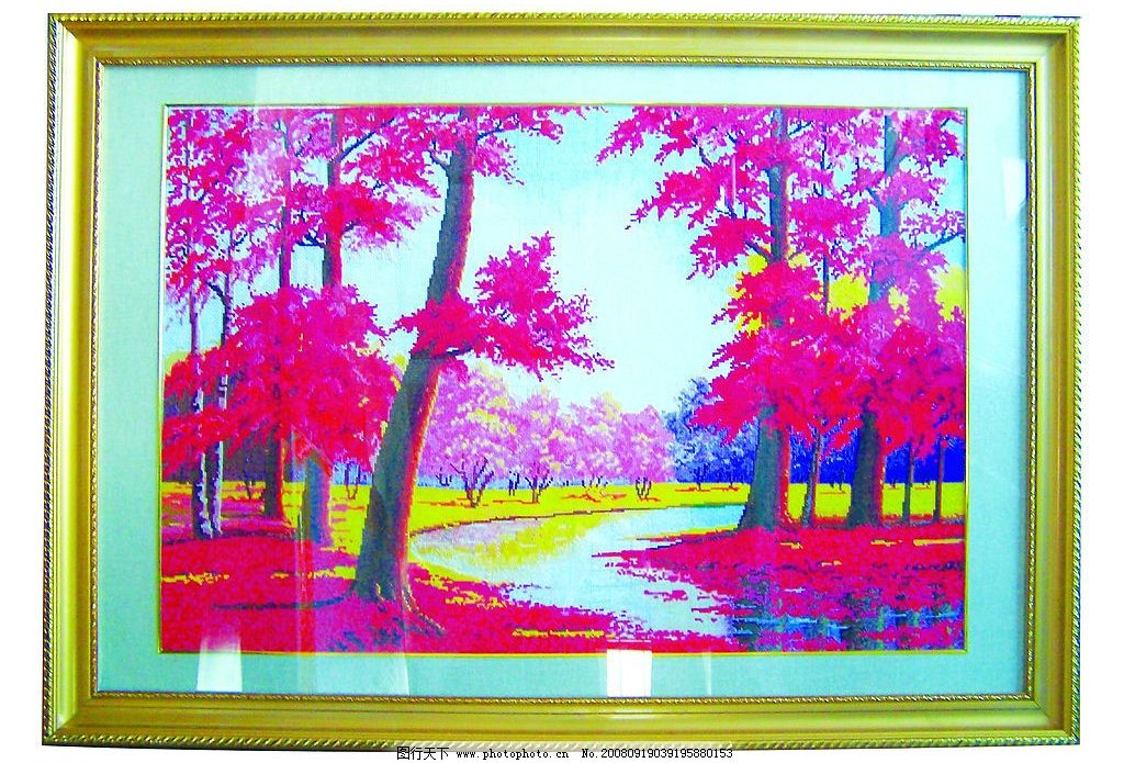 节日庆祝 十字绣:枫林 枫林 十字绣 成品 装饰画 墙壁挂画 枫叶 红叶图片